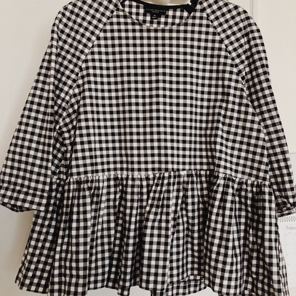 VB x Target Gingham Peplum Top (Dark Navy & White)